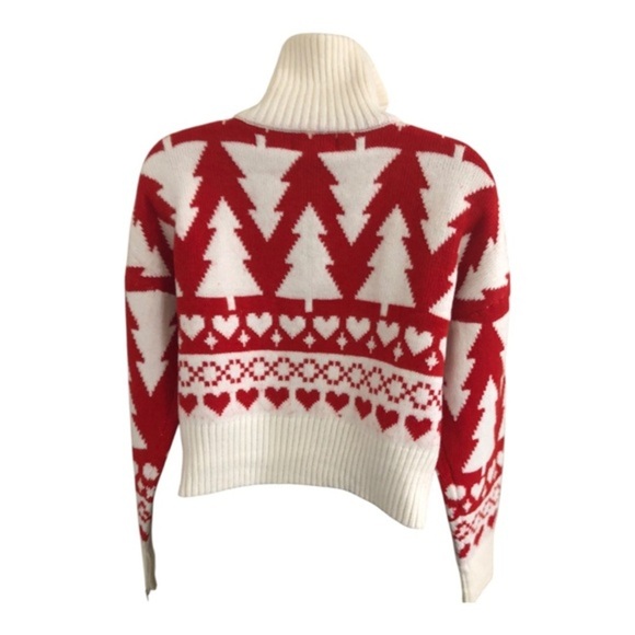 Jessica‎ Simpson red white pine hearts zip front pullover sweater size Small - Picture 6 of 17